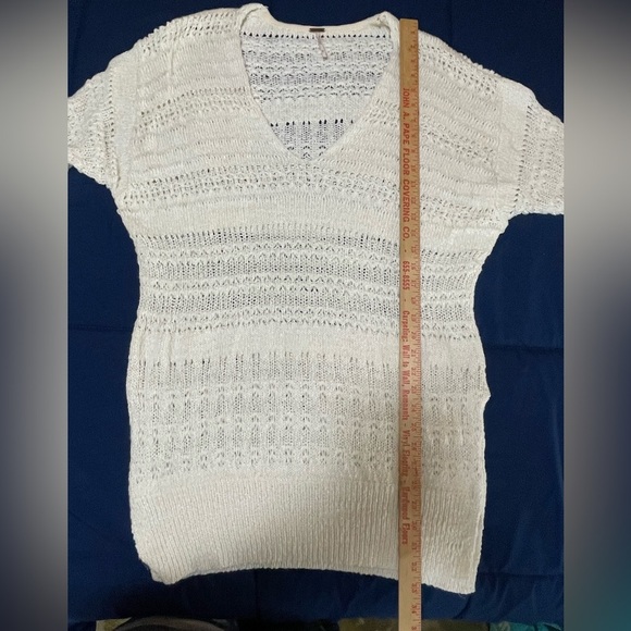 Free People Women's Size Small Songbird Ivory Oversized Nubby V-neck Sweater - Picture 5 of 11
